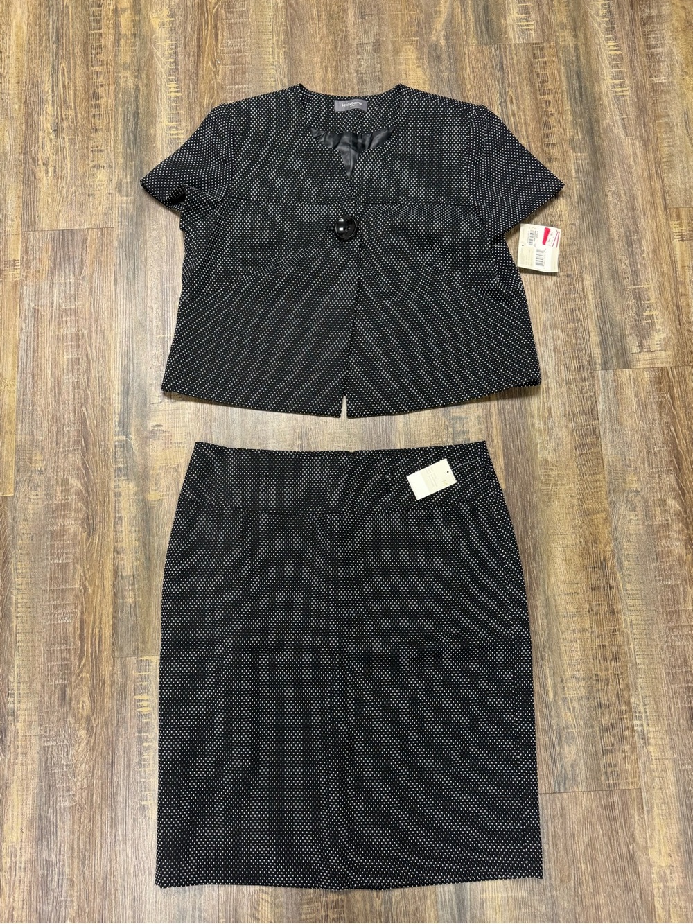 Classic Black Pindot Pencil Skirt Suit- Women's Professional - Picture 3 of 16